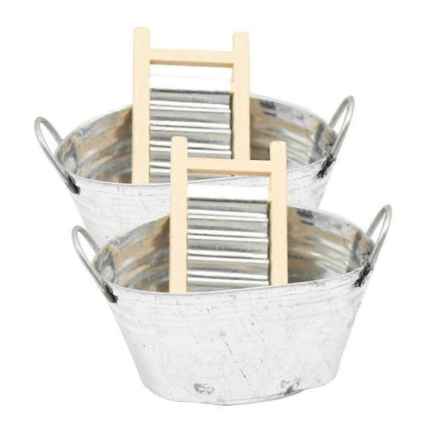 2 Sets Mini House Basin Wash Board Decor Dollhouse Miniature Basin Washboard Bucket Set Mini Furniture