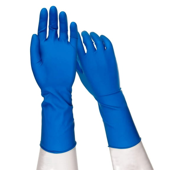 Disposable 14 Mil Blue Latex Gloves. Pack of 500 High Risk Small Gloves 12" Long with Textured Grid for Janitorial, Plumbing, Painting, Automotive, Chemical Hand Protection. Powder Free.