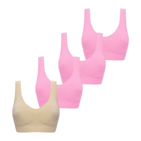 Mrat Womens Bralette Push up 4pc Womens Wireless Seamless Bras Push up Bras Wirefree Bralettes T Shirt Bra V Neck Sports Bra S-48 Beige L