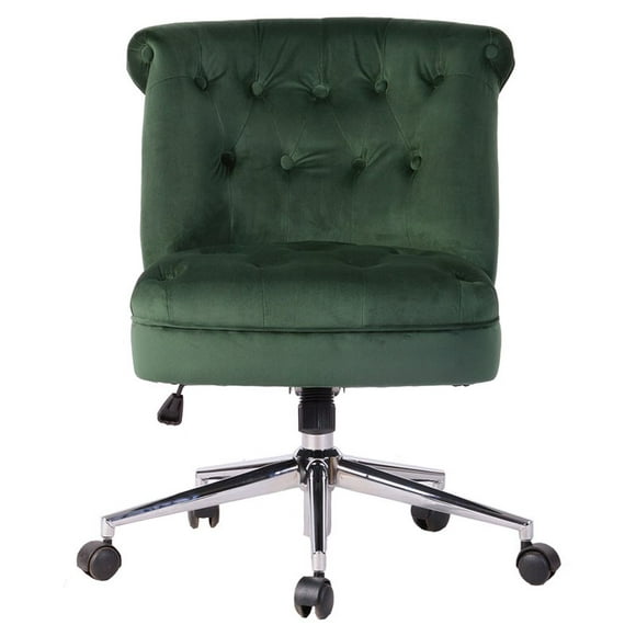 FurnitureR Velvet Upholstered Curved Mid-Back Home Office Chair in Green