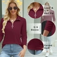 thumbnail image 5 of VDJ Women Dressy Tops 3/4 Sleeve Zip Up Collard Tops Casual Vintage Wine Red Fall Polo Shirts Clothing Size S, 5 of 10