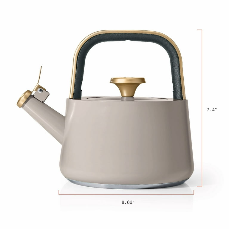 Beautiful 1.8L Ceramic Non Stick Stovetop Tea Kettle Porcini Taupe by Drew Barrymore