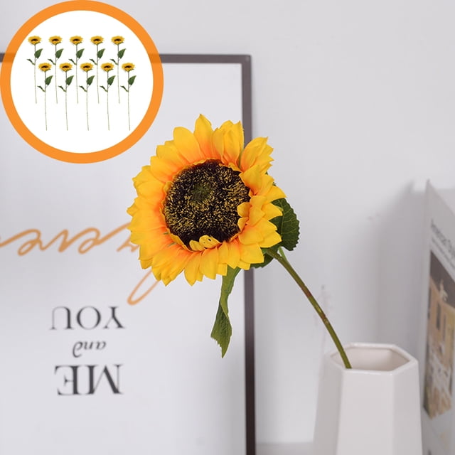 TABLETREANDS 10Ud Adorno De Girasol Falso Con Tallo Para Festiva Y