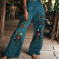 thumbnail image 2 of Wide Leg Pants for Women Boho Floral Palazzo Pants High Waist Bohemian Flowy Lounge Trousers Green M, 2 of 3