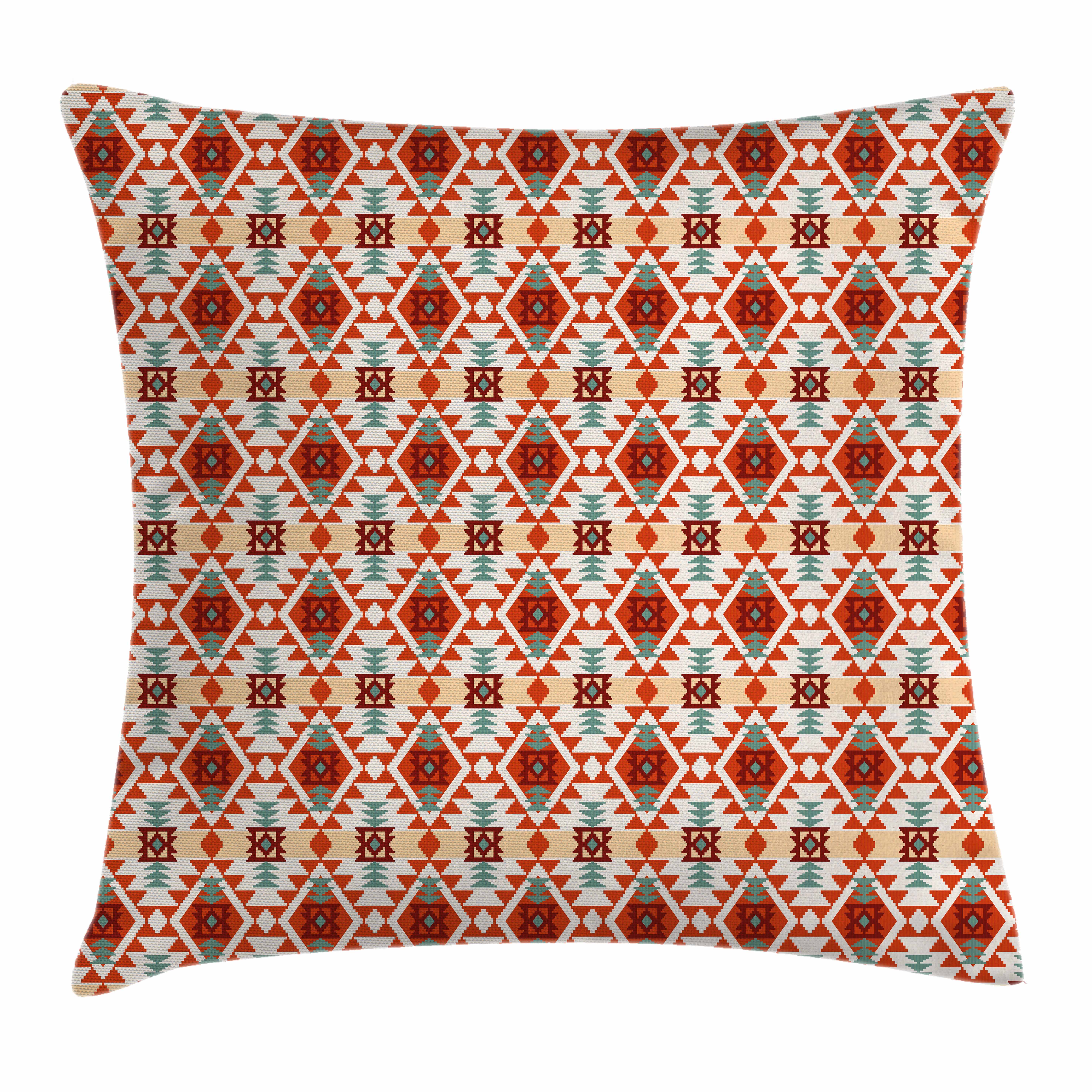 Tribal Throw Pillow Cushion Cover, Prehistoric Traditional Aztec Folk