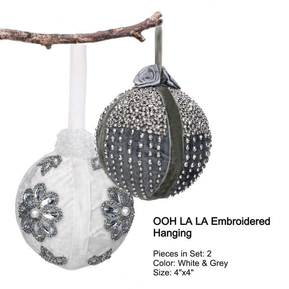 OOH LA LA Embroidered HangingColor: White & GreySize: 4"Set of 2