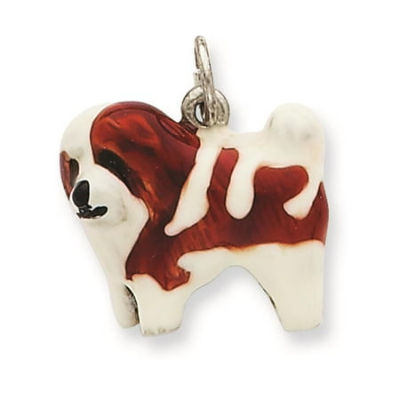 925 Sterling Silver 3-D Enameled Coton De Tulear Solid Charm Pendant