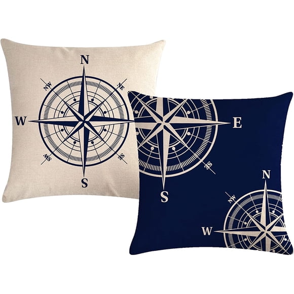 yubcxhop Housses de Coussin Nautique Ancre/compass Thème Océan Décoration Maison Plage Taies d'Oreiller 18”X18” pour Canapé Patio (Noir)