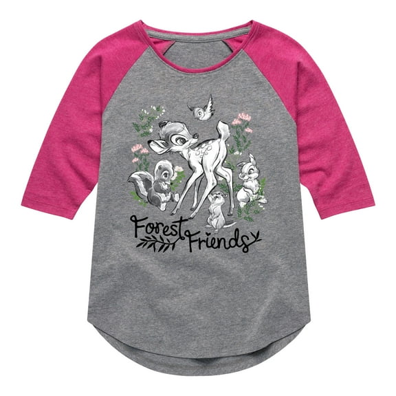 Bambi - Forest Friends - Toddler And Youth Girls Raglan Graphic T-Shirt
