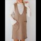 thumbnail image 5 of Vestido Corto de Punto Liso Sin Mangas con Cuello en V y Bolsillos para Mujer Caqui L, 5 of 10
