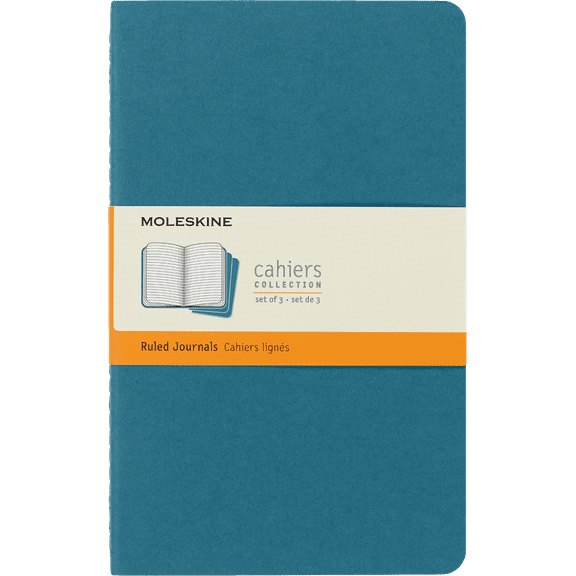Moleskine Cahier Journals (Set of 3), Large (5" x 8.25"), Ruled, Brisk Blue