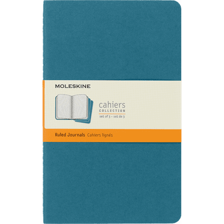 Moleskine Cahier Journals (Set of 3), Large (5" x 8.25"), Ruled, Brisk Blue