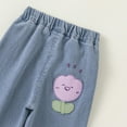 thumbnail image 4 of FLMEI Kids Baby Girls Straight Denim Pants Washed Elastic Waist Casual Trousers Spring Fall Wide Leg Baggy Jeans Pants Size 1-8 Years, 4 of 8