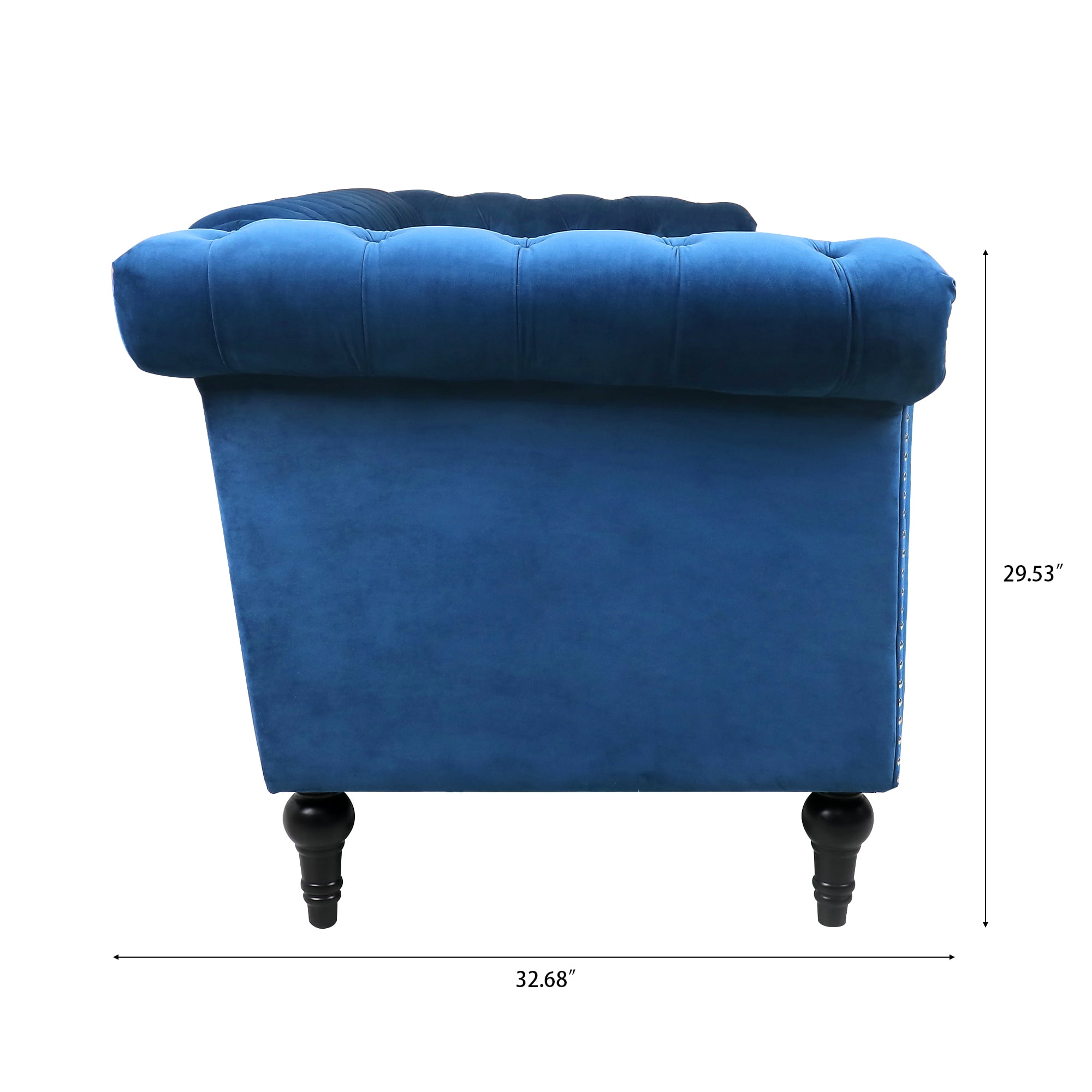 Resenkos 84" Width Traditional Sofa Couch with Tufted Back and Square Arm for Apartment Blue