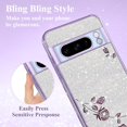 thumbnail image 6 of for Google Pixel 8 Pro Case Clear Glitter Sparkle Aesthetic Google Pixel 8 Pro Phone Case Silicone TPU Soft Flower Transparent Shockproof Cover Pruple Thin (Silver-Purple), 6 of 14