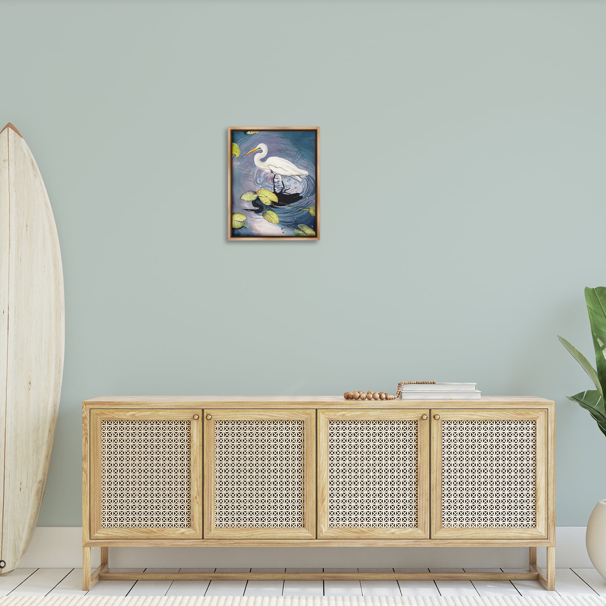 Stupell Industries Heron with Pond Ripples Animals & Insects Painting Brown Floater Framed Canvas Art Print Wall Art, 17 x 21
