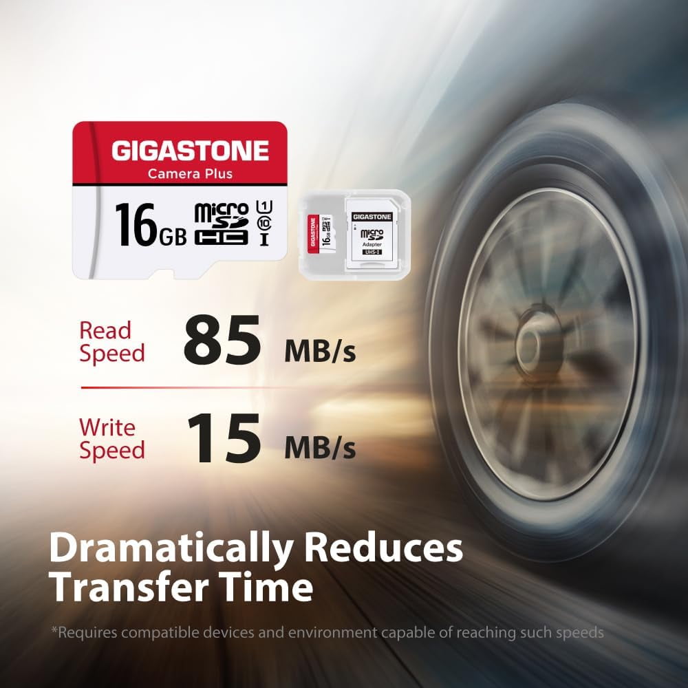 Gigastone 16GB Camera Plus MicroSDHC memory Card 85MB/s, Full HD Video, U1 Class 10 compatible with Nintendo Switch Dash Cams GoPro Camera Samsung Canon Nikon Drone