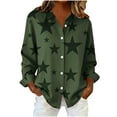 thumbnail image 2 of YHAJDS Shirts Womens Tops Star Print Button Lapel Long Sleeve Loose Casual Spring Summer Daily Top, 2 of 5