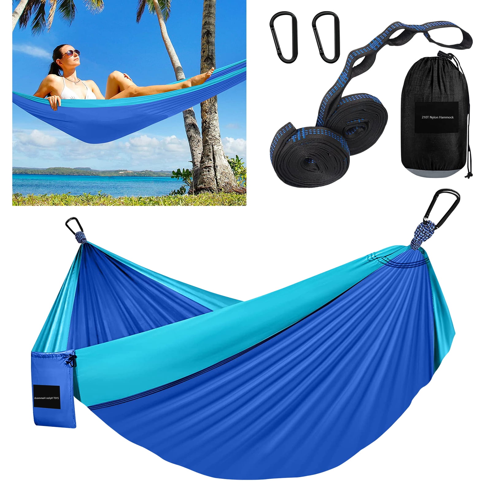 Camping Hammock, Portable Double & Single Hammocks with 2 Tree Straps