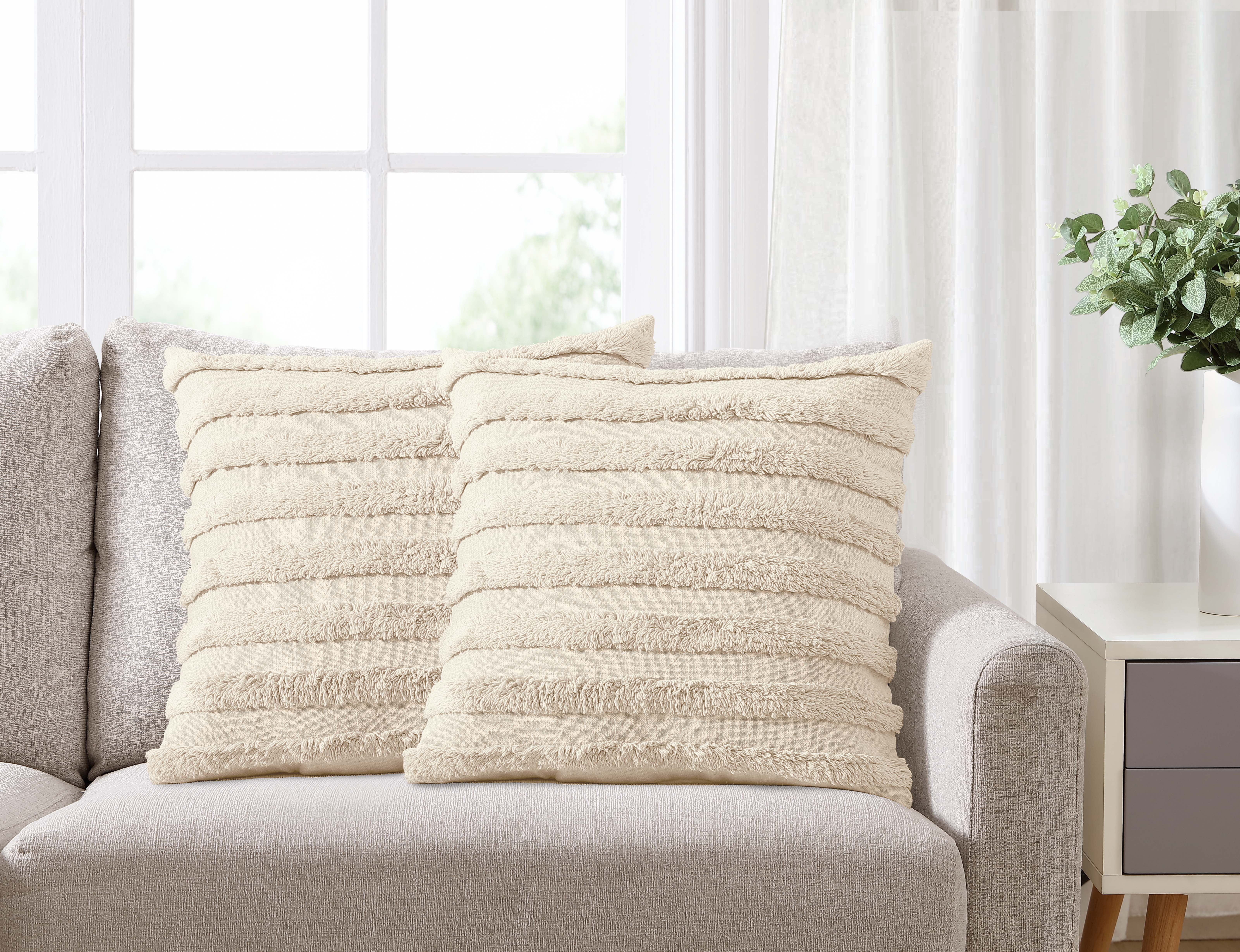 Mainstays Tufted Stripe Decorative Throw Pillow, 18 X 18 Inches, Ivory, 2 Pack