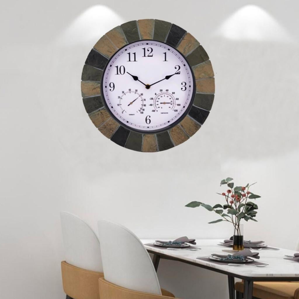 Wall Clock with Temperature and Humidity Waterpoof Silent Clock for Kitchen Home