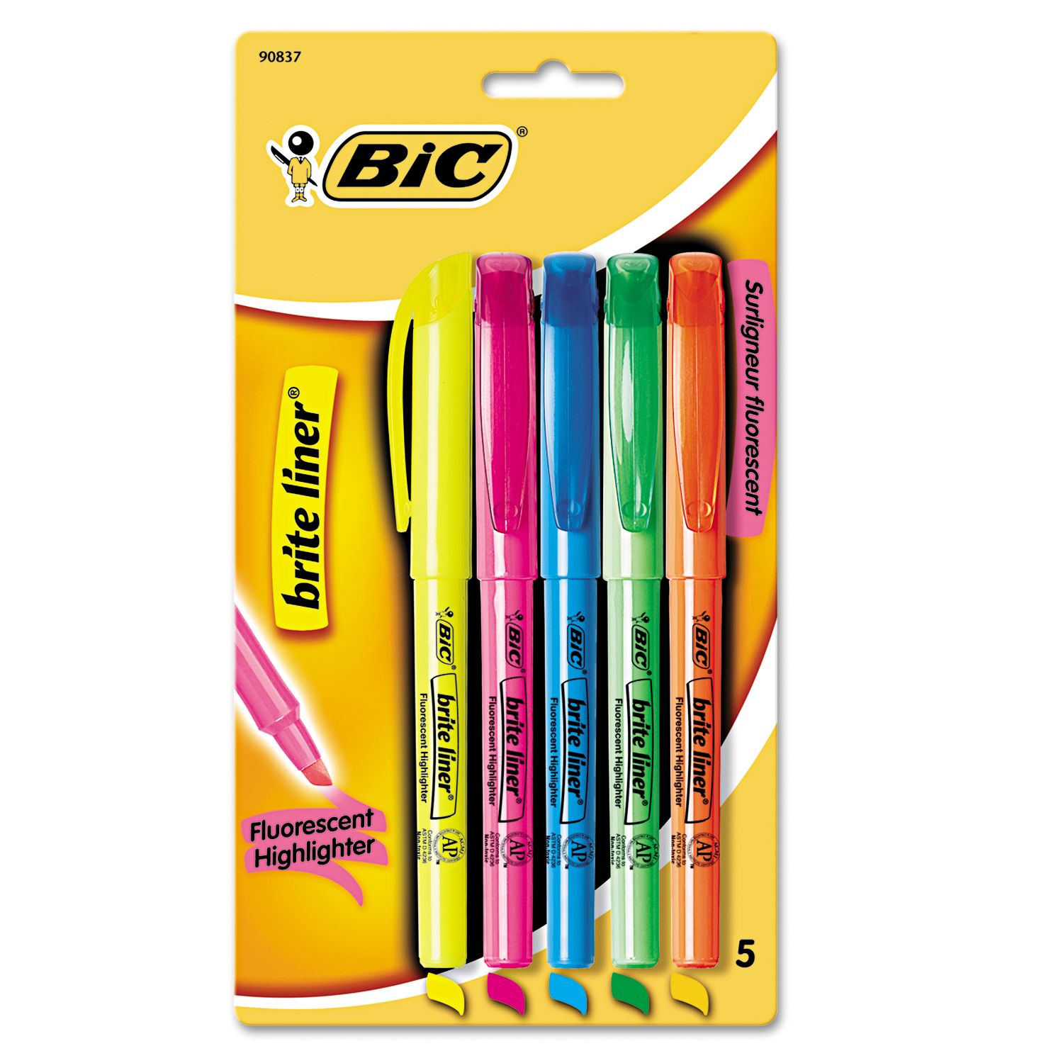 BIC Brite Liner Highlighter, Chisel Tip, Assorted Colors, 5pk. X 3 Total 15 Highlighters