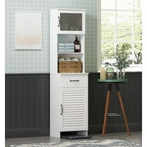 Spirich Home Freestanding Slim Cabinet with Top & Bottom Enclosed Cabinet Space,White Tall Cabinet with 2 Doors and Drawer,15.7"(W)