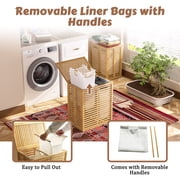 VEIKOUS Foldable Laundry Hamper, Sturdy Bamboo Laundry Basket w/ Lid and Liner Bag, Natural