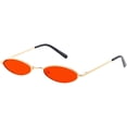 thumbnail image 2 of Retro Small Oval Sunglasses Slim Arms Color Tinted Flat Lens 51mm (Gold / Red), 2 of 4