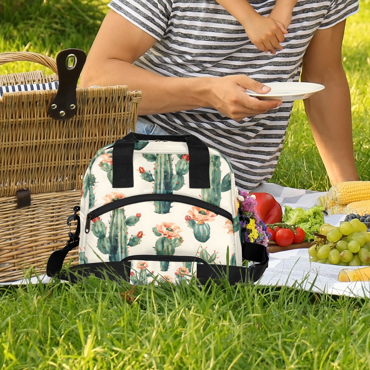 Herdesigns Cactus Insulated Lunch Bag for Women Men Adults Large Reusable Lunch Box Tropical Plant Succulent Cacti Leakproof Cooler Tote Bags with Adjustable Shoulder Strap