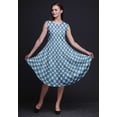 thumbnail image 2 of Bimba Robe Midi Évasée d'Été Sans Manches à Imprimé Floral et Géométrique Bleue Shibori pour Femmes - Petit, 2 of 6