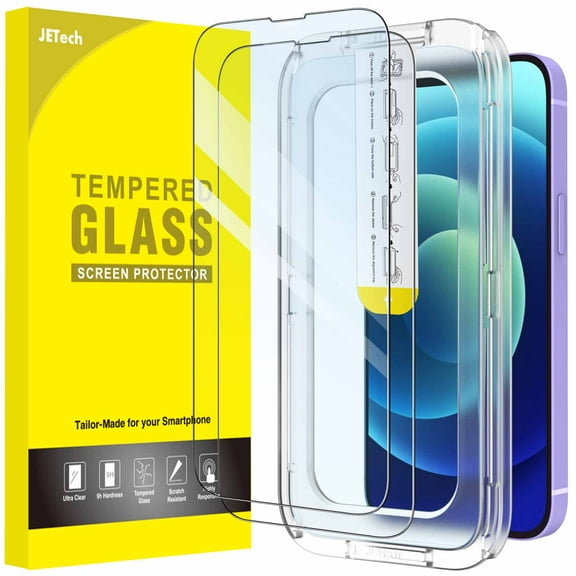 JETech One Touch Install Screen Protector for iPhone 14 Plus 6.7-Inch, Full Coverage Tempered Glass Film, Auto Alignment Tool Kit, HD Clear, 2-Pack