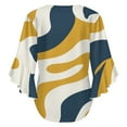 thumbnail image 6 of Abstract Wavy Yellow Blue Art Women's V-Neck Blouse With 3/4 Ruffled Bell Sleeves Casual Top Ladies Blouses, 6 of 7