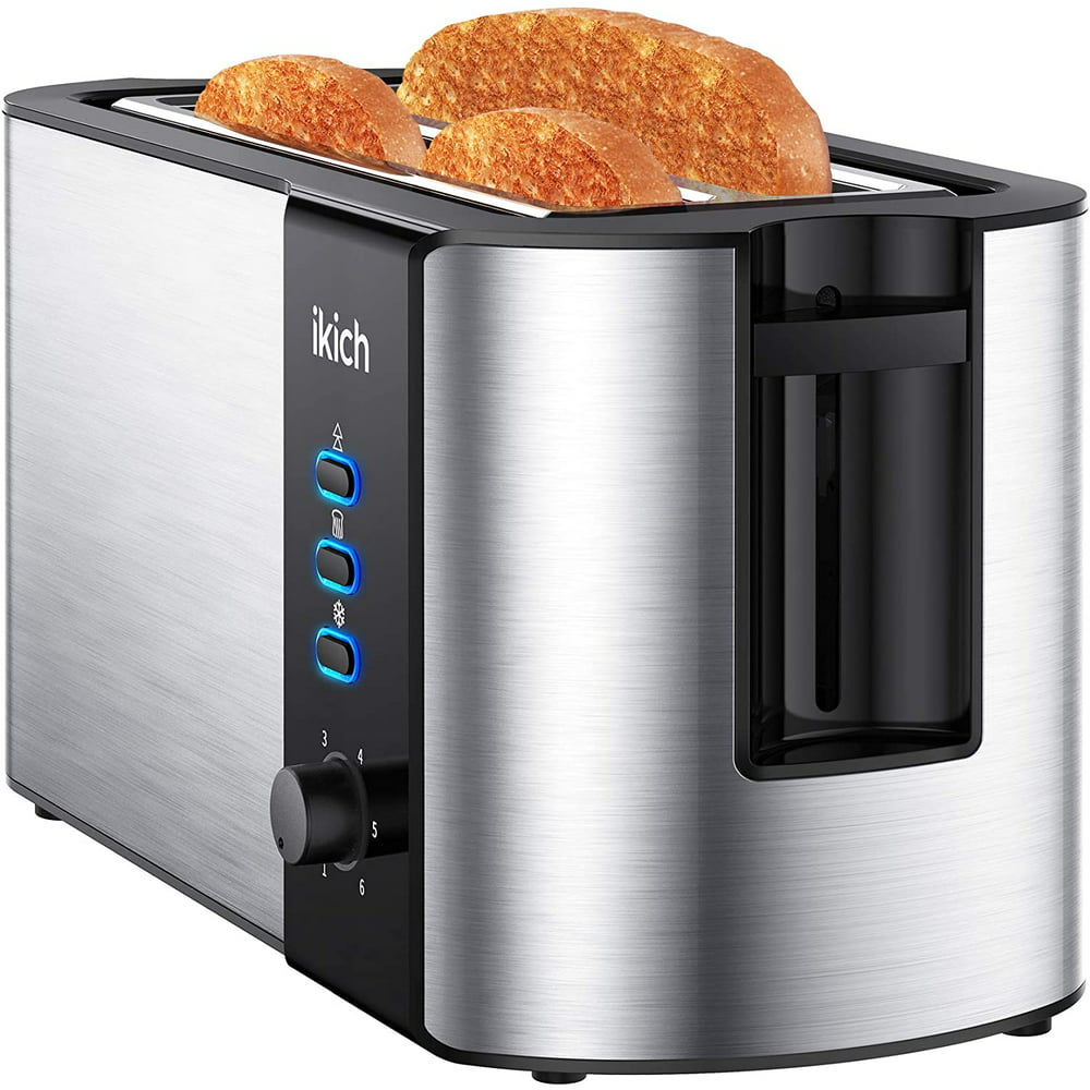 IKICH Toaster 4 Slice, Toaster 2 Long Slot Stainless Steel, Warming