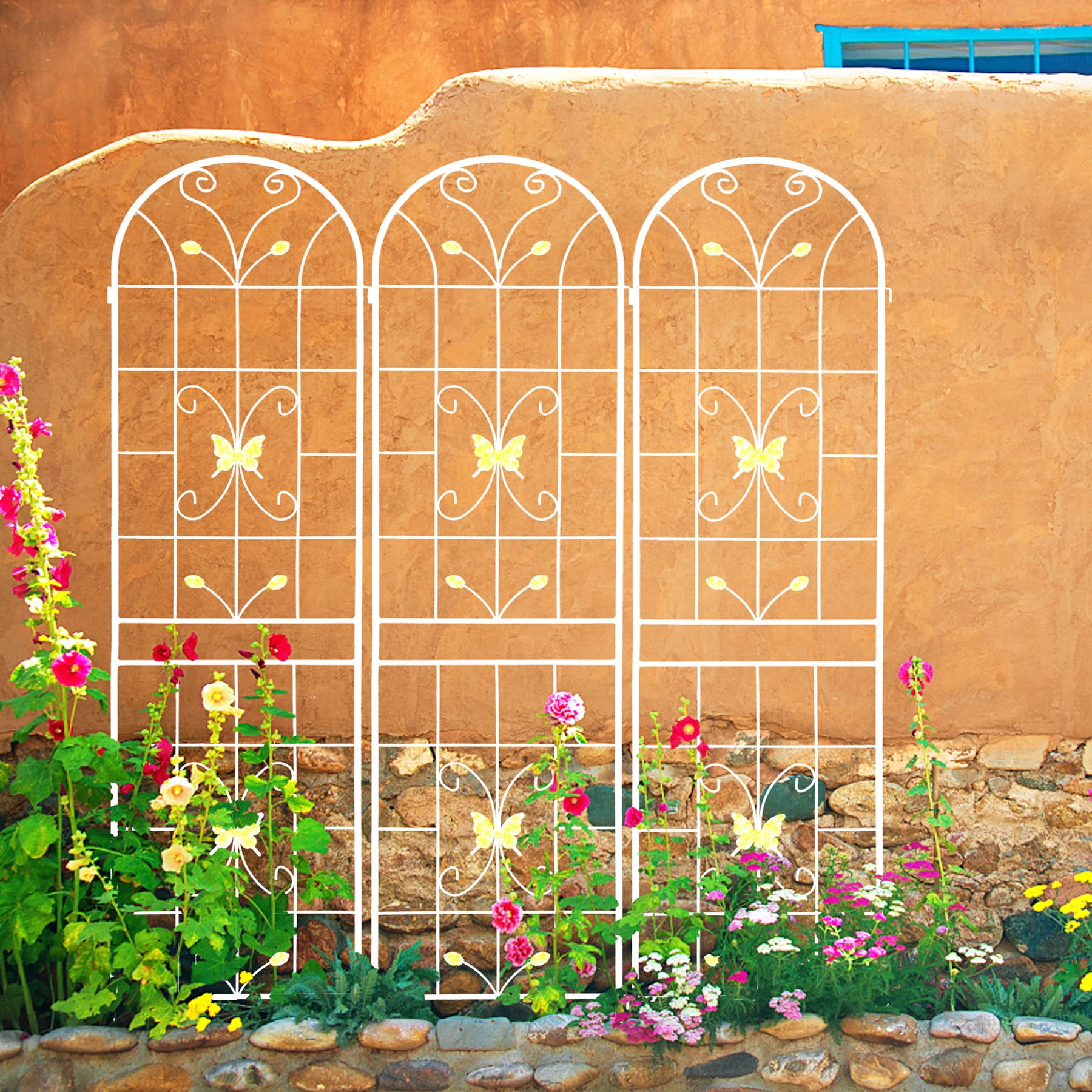 4 Pack Large Garden Trellis 86.7"H x 19.7" W Heavy Duty Rustproof White Iron Plant Trellis for Potted Plant Support Metal Climbing Rose Trellis Vine Vegetable Cucumber