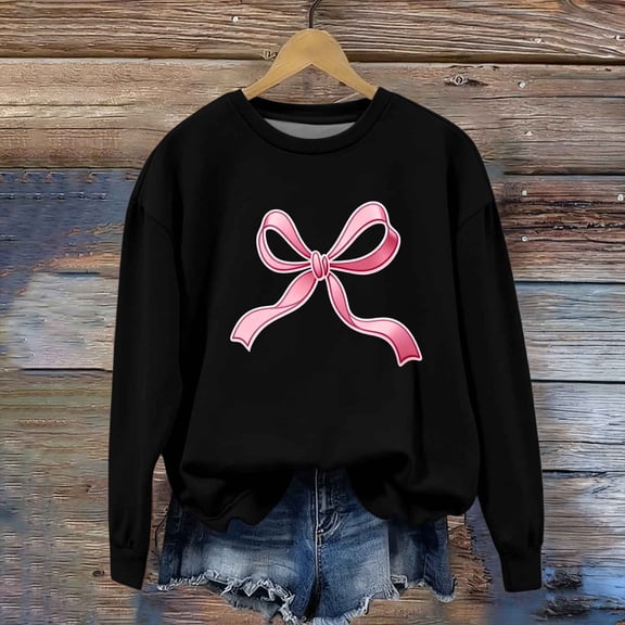 YUANxueke Girl's Bowknot Graphic Sweatshirts Crew Neck Long Sleeve Pullover Sweatshirts Trendy Casual Loose Tops,Black,2 Years