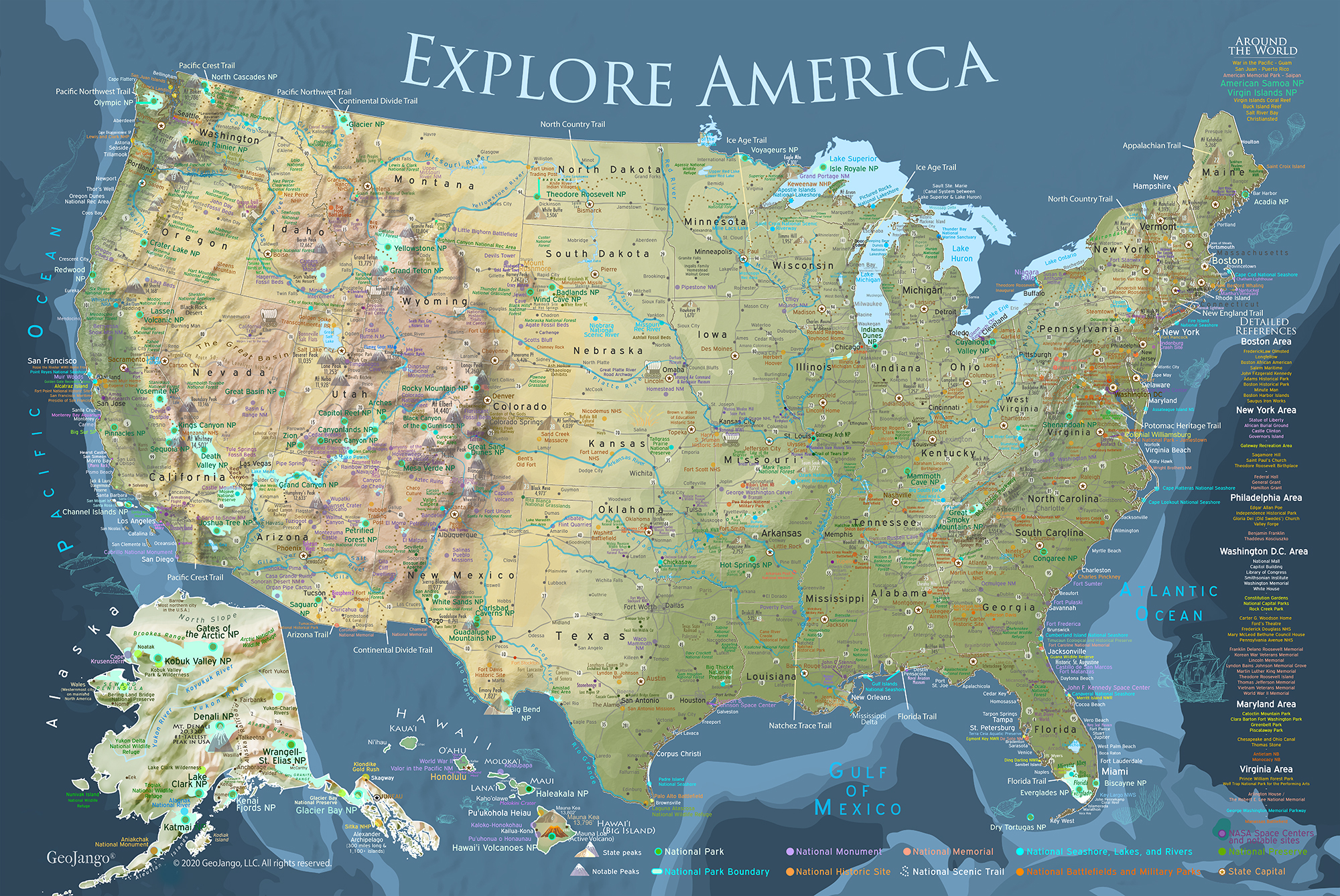 GeoJango United States USA Map Poster with States - Voyager (30x20 ...