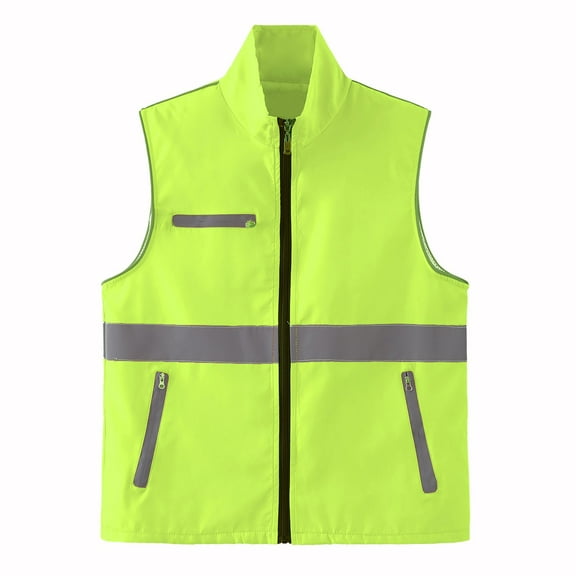 Mens Outdoor Work Vest Light Weight Reflective Safety Vest Sleeveless Zipper Front Sports Jackets Green, M