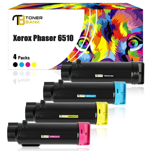 Toner Bank 4-Pack Compatible Toner for Xerox 106R03480 Phaser 6510N 6510DN 6510DNM 6510DNI WorkCentre 6515N 6515DN 6515DNM 6515DNI Printer Replacement Black, Cyan, Magenta, Yellow