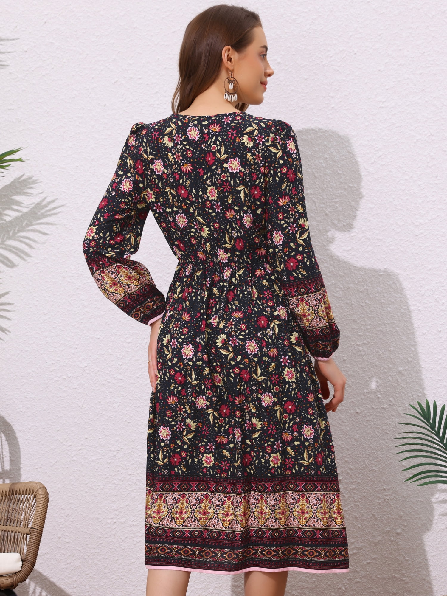 DARING DIVA Floral Elastic Waist Split A-Line Midi Dress M Navy Blue