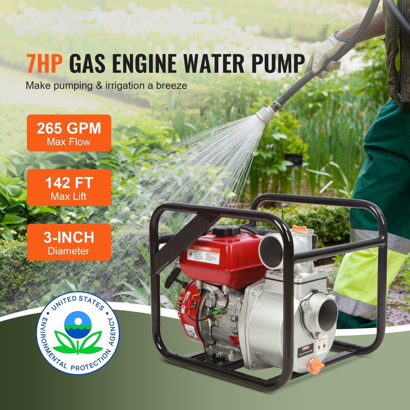 KFFKFF gasoline engine water pump gas power water conveying pump 3 "7 horsepower and 4 rushes