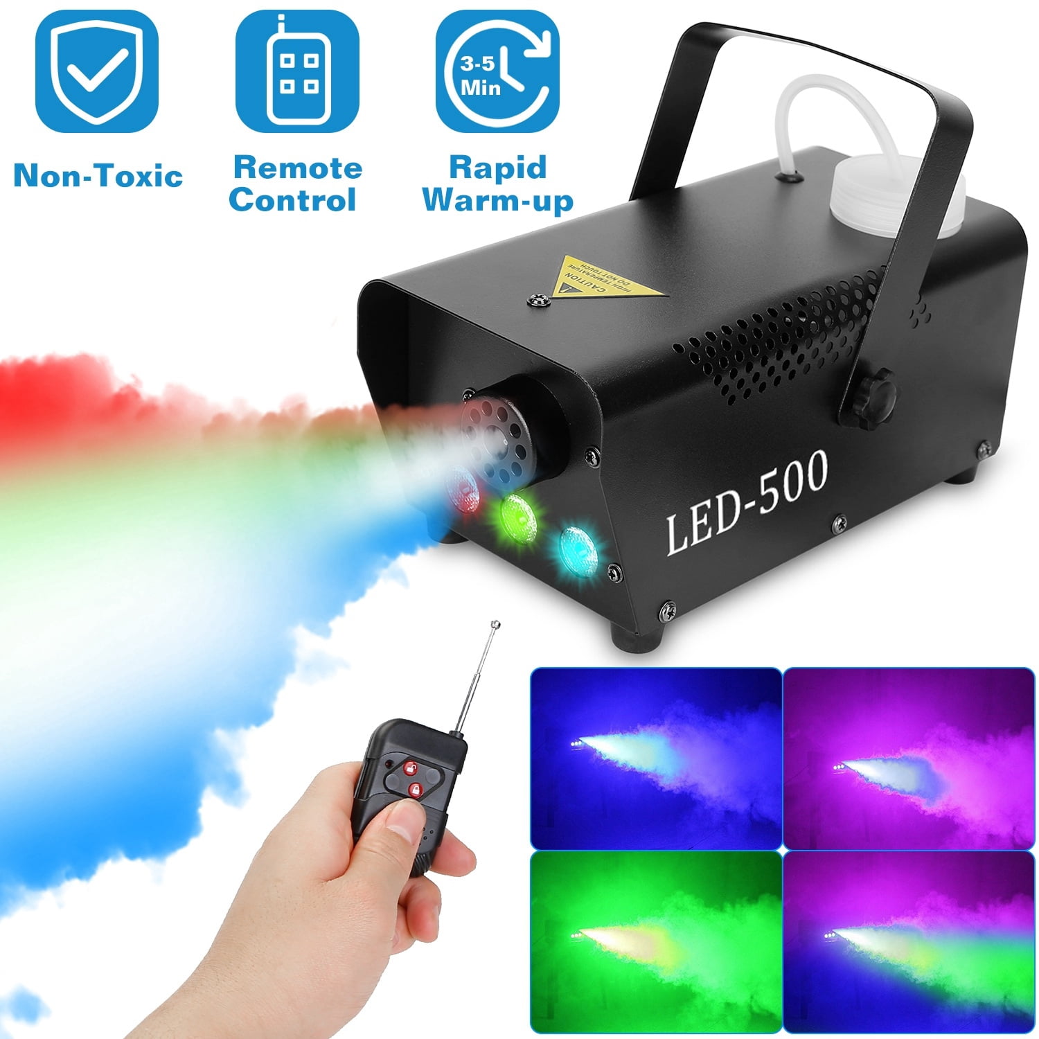 400W Fog Machine RGB LED 9.45In Stage Smoke Remote Control 3-5Min Heat Up 2.99Lbs DJ Party Club Wedding Halloween Christmas Effect Light 8Ft Distance Indoor Use Professional Wireless Controller