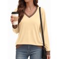thumbnail image 2 of MOYIKO Color Block Sweatshirts for Women V Neck Long Sleeve Shirts Fashion Tops Pullover Sweatshirts Fall Outfits, 2 of 7