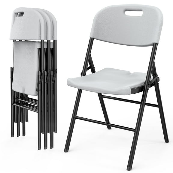 VINGLI Steel Portable Folding & Stacking Chairs, White (Set of 4)