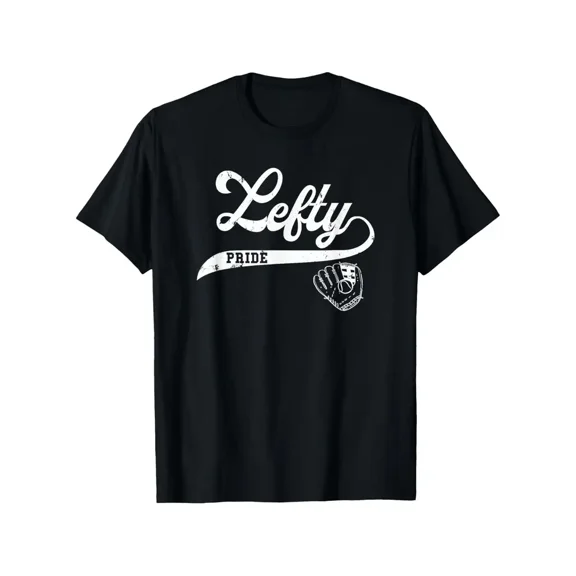Lefty Left Handed Baseball Softball Proud Woman Men Retro T-Shirt Proud T-shirt 100% Pure Cotton Gift For Men Women Dad Mom and Friends Large Sizes Are 1XL-5XL Black 180g