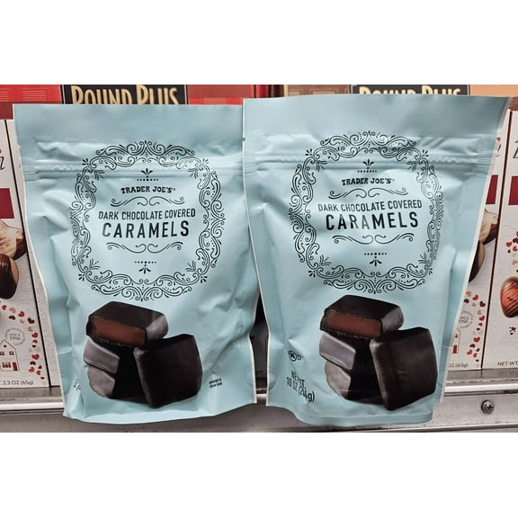 Trader Joe's Dark Chocolate Covered Caramels 10oz 284g (2 Bags)