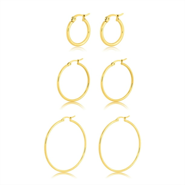 JeenMata Juego de 3 Deslumbrantes Aros Dorados para Mujer Chapados en Oro Amarillo