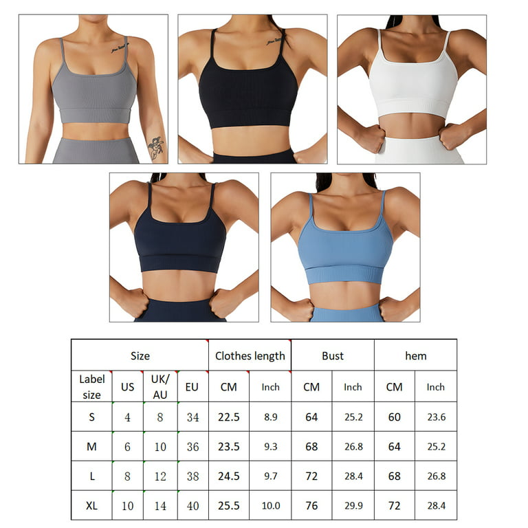 OQQ Women's 3 Piece Medium Support Tank Top Ribbed Exercise Seamless Scoop  Neck Sports Bra One Shoulder Tops Crop Tops White Medium