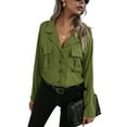 thumbnail image 2 of VISgogo, blusas de chifón salvaje a la moda para mujer, camisa de un solo pecho con cuello vuelto de Color sólido, Tops informales de manga larga para oficina para mujer VISgogo  moda, 2 of 8
