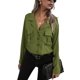 thumbnail image 2 of VISgogo, blusas de chifón salvaje a la moda para mujer, camisa de un solo pecho con cuello vuelto de Color sólido, Tops informales de manga larga para oficina para mujer VISgogo  moda, 2 of 8